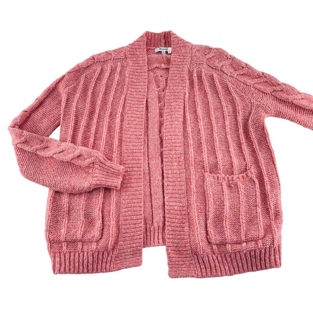 Madewell XS Pink Mauve Cable Knit Cardigan Sweater‎ Oversized Acrylic Blend